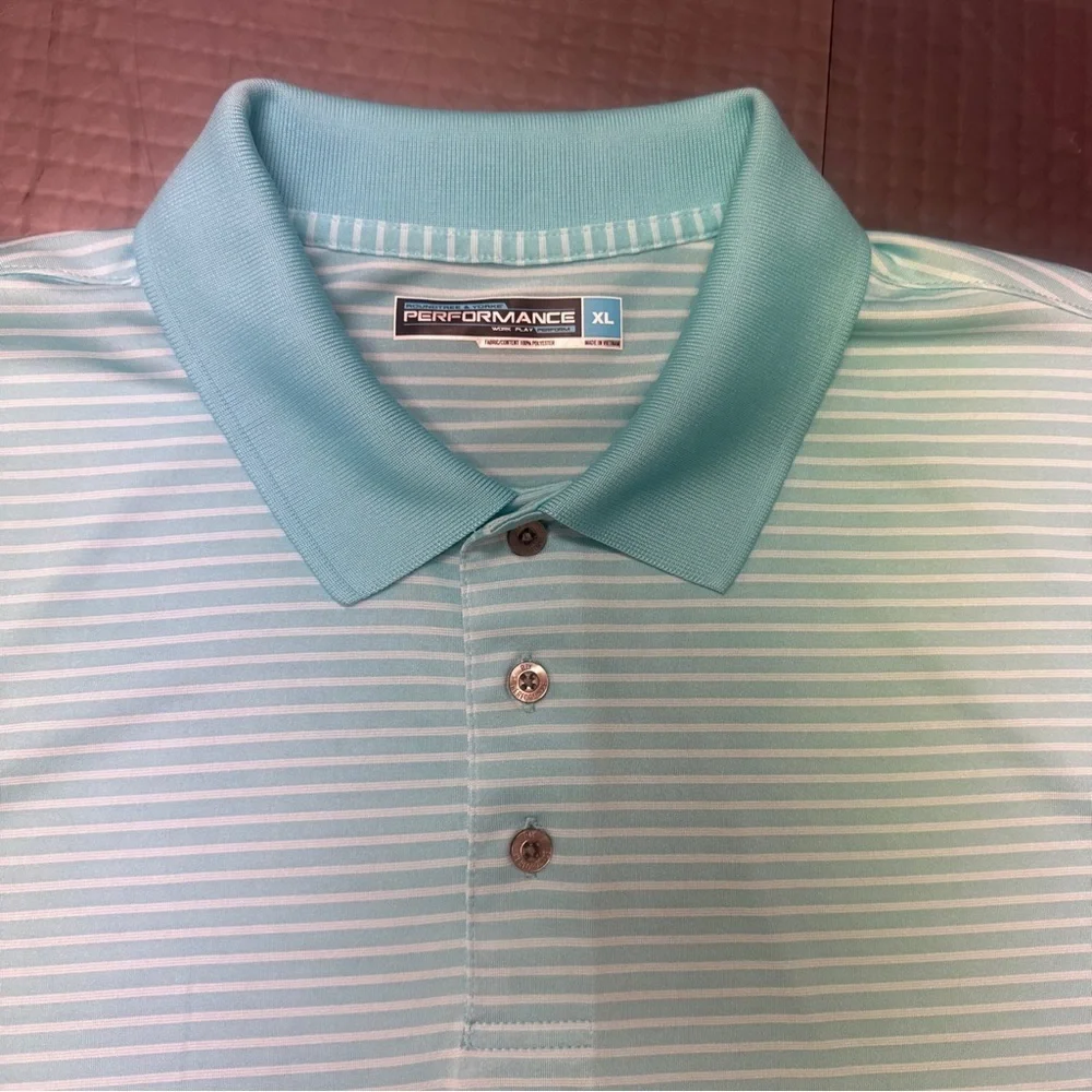 ROUNDTREE AND YORKE MENS TEAL STRIPE PERFORMANCE POLO GOLF SHIRT XL